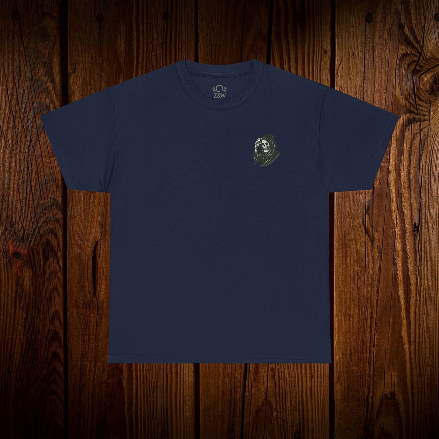 Spooky Halloween Graphic Tee - Unisex Cotton Shirt in navy blue featuring a unique ghost print, perfect for adding a spooky touch to your casual outfit.