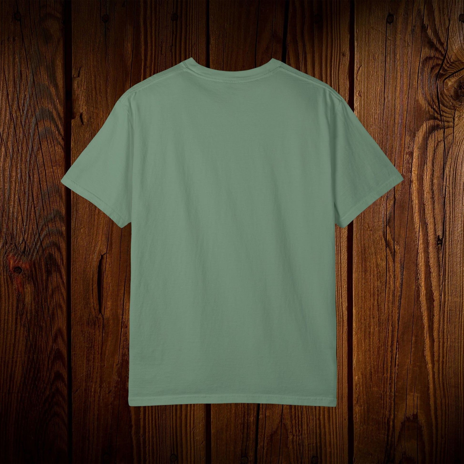 Back view of the Unisex Swamp-Bred Fairway-Fed Tee in a light green shade, offering a versatile addition to any wardrobe.