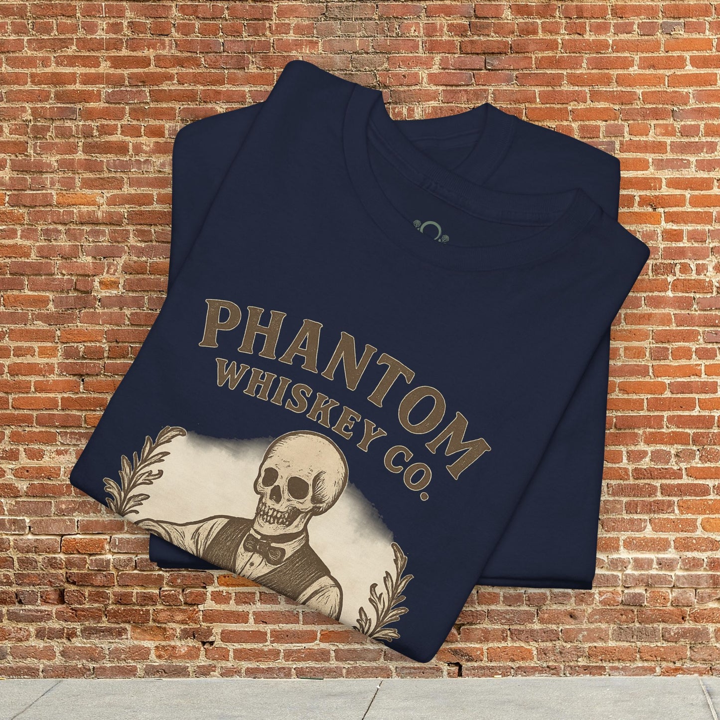 Vintage Skull Whiskey Lover Unisex Tee - Retro Casual Party Shirt in navy blue, featuring a detailed skeleton illustration, the perfect Halloween present.