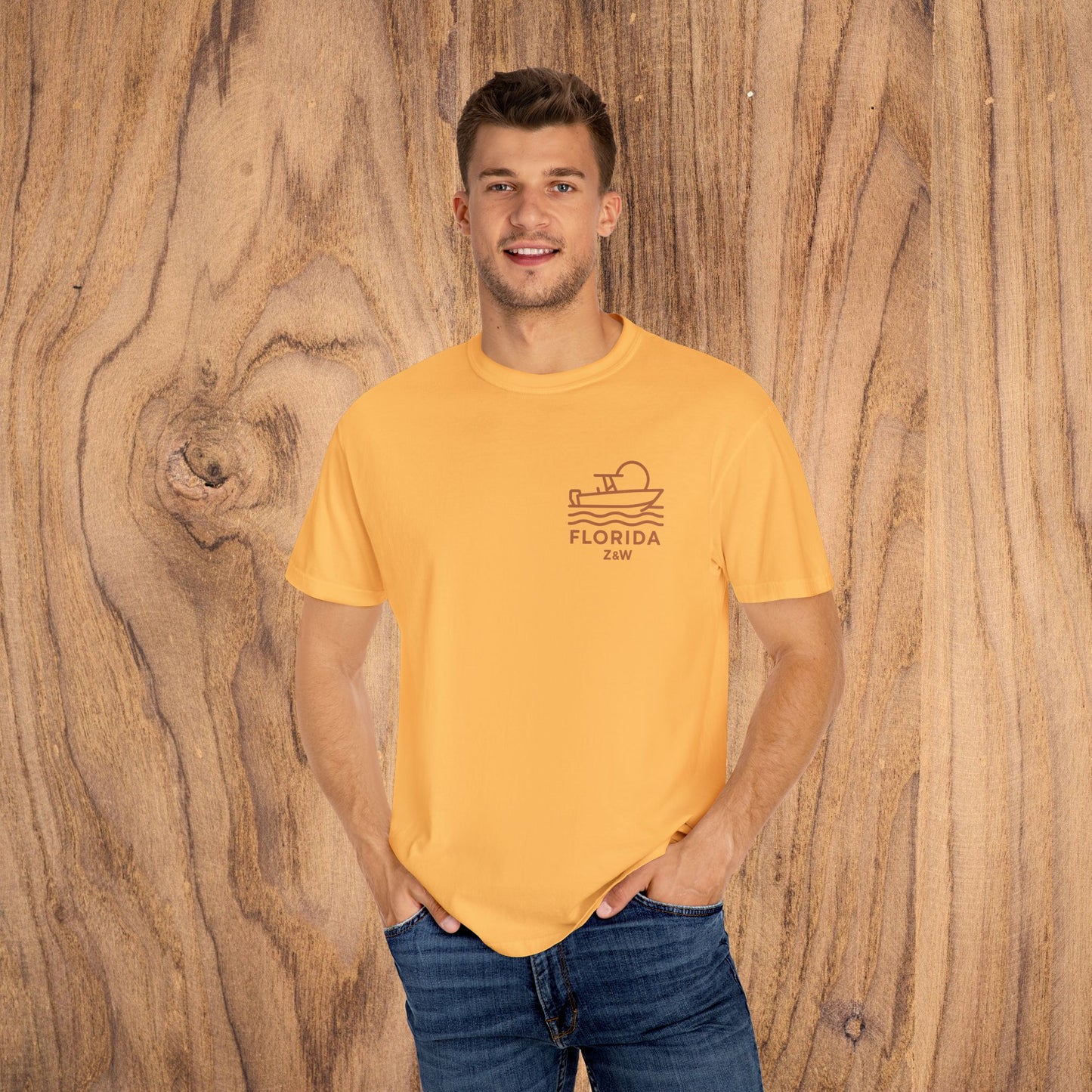 Unisex Florida Graphic Tee, garment-dyed in vibrant yellow, featuring a relaxed fit perfect for casual wear.