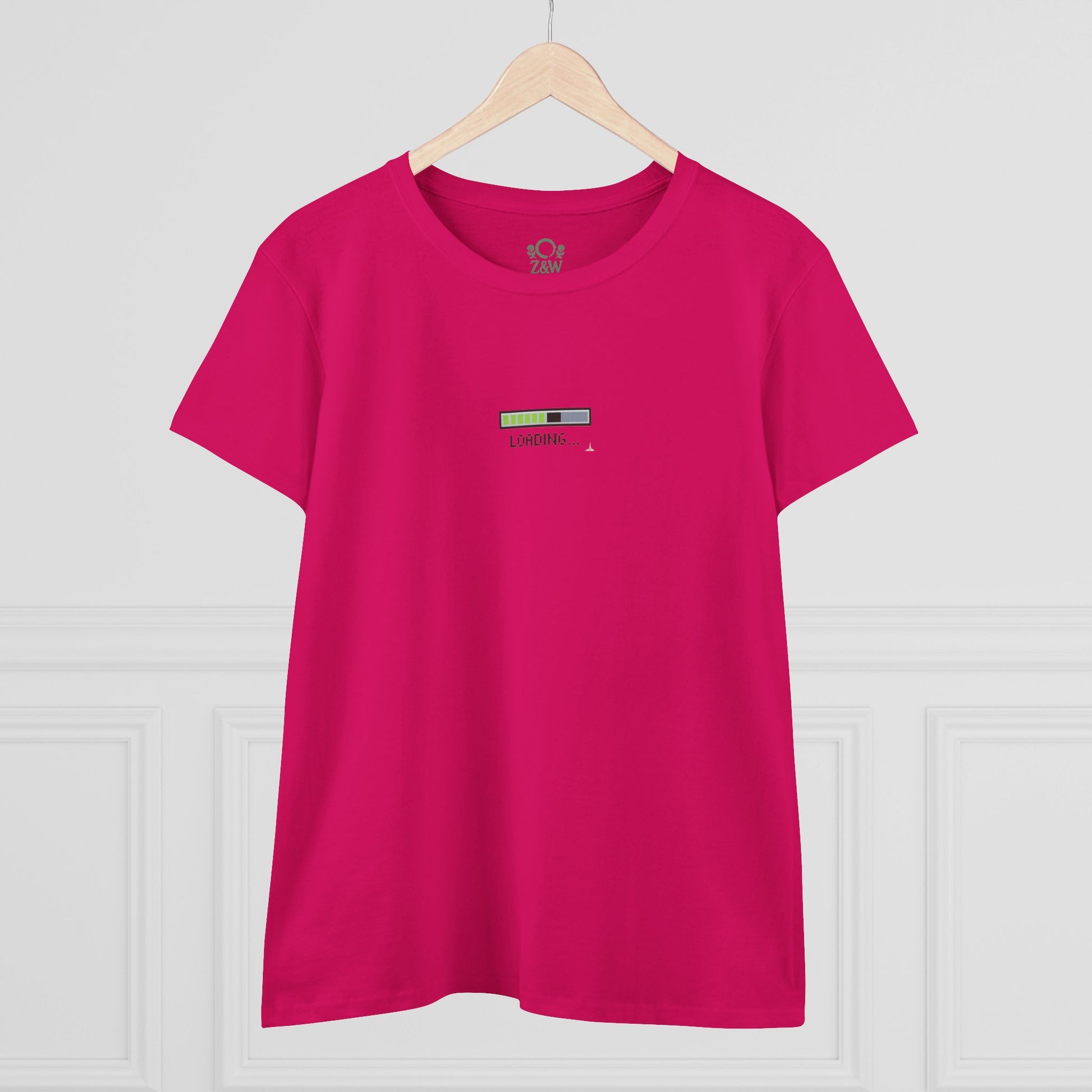 404 Y2K Graphic T-Shirt in vibrant pink, featuring a 'loading' graphic. Made with soft spun fibers and a seamless design, perfect for a stylish retro look.