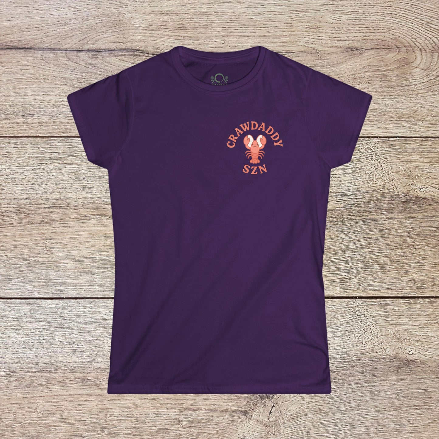 Crawfish Boil Shirt for Women in deep purple, featuring 'CRAWDADDY SZN' design, perfect for seafood lovers attending summer festivals and celebrations. Blending comfort with style.
