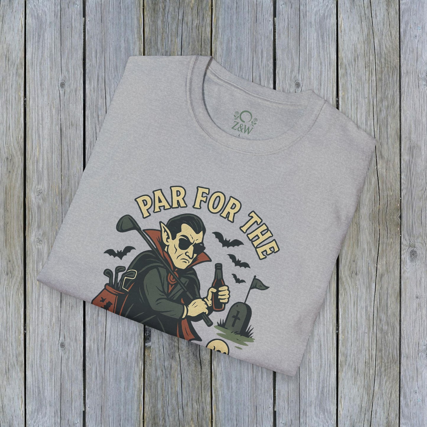 Gray Funny Halloween Unisex T-Shirt with 'Par For The Curse' graphic design, a stylish choice for fall festivities.