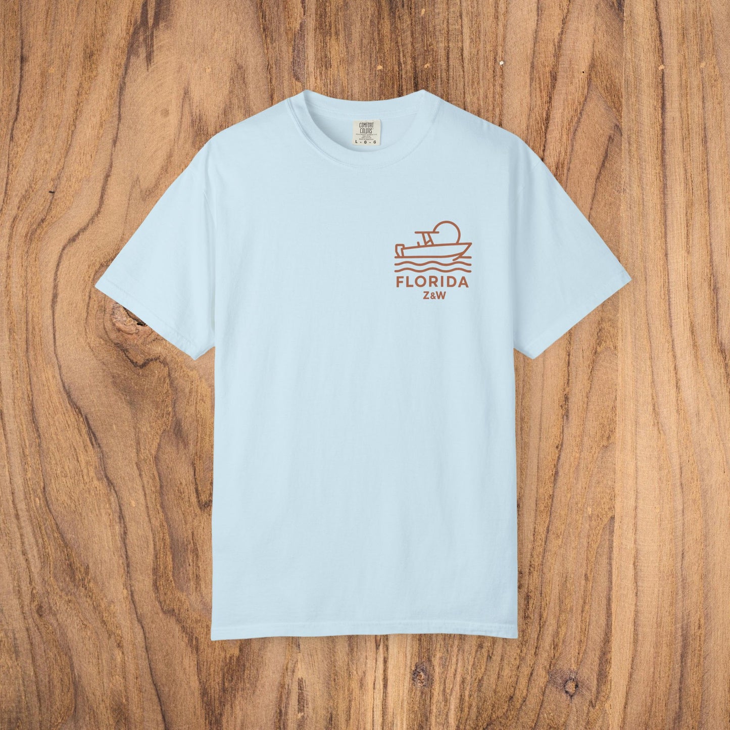 Unisex Florida Graphic Tee in light blue, showcasing a unique graphic design, made from soft US cotton for maximum comfort.