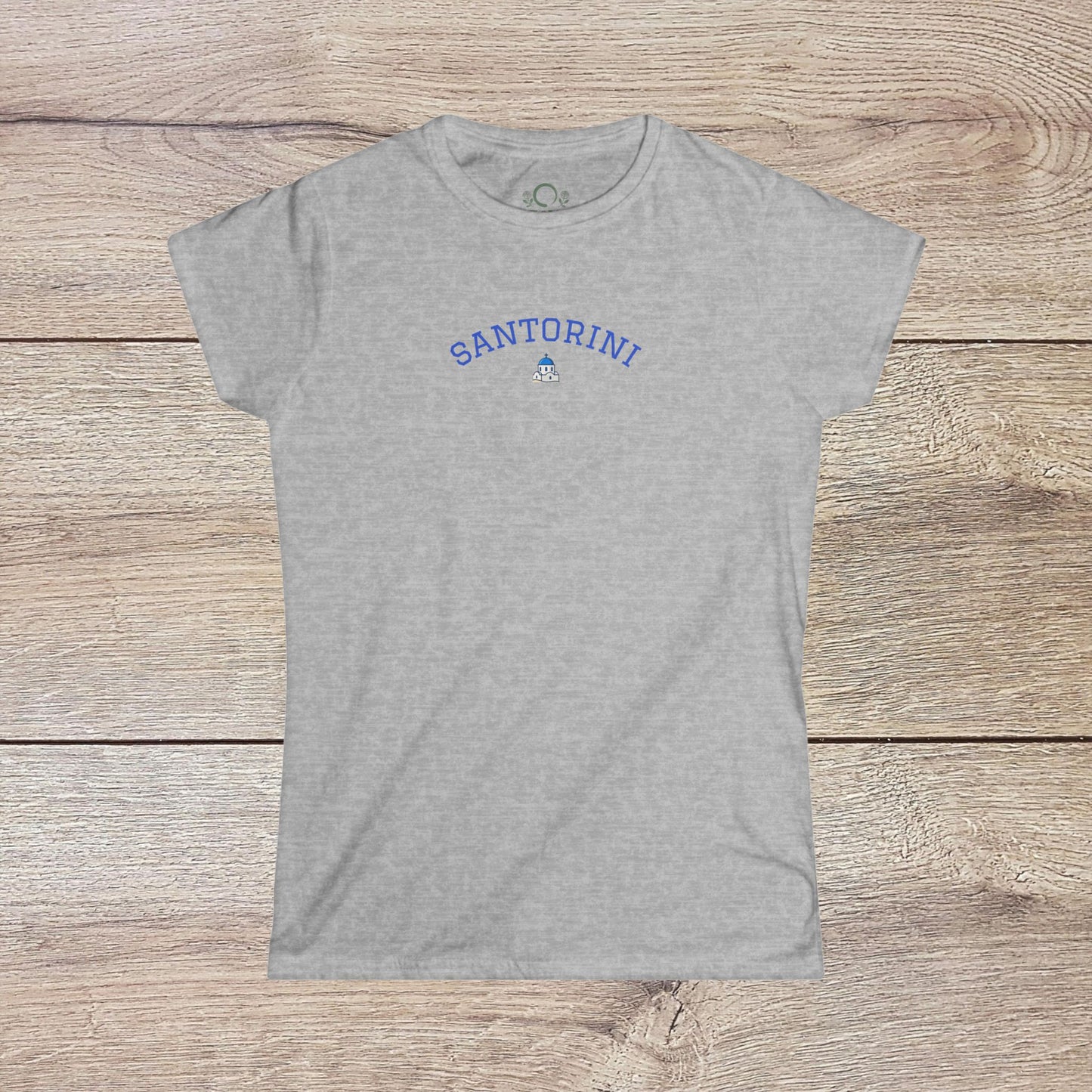 Santorini Tee in heather gray, featuring a seamless design and comfortable fit, crafted from 100% ring-spun cotton. Perfect for eco-friendly fashion.