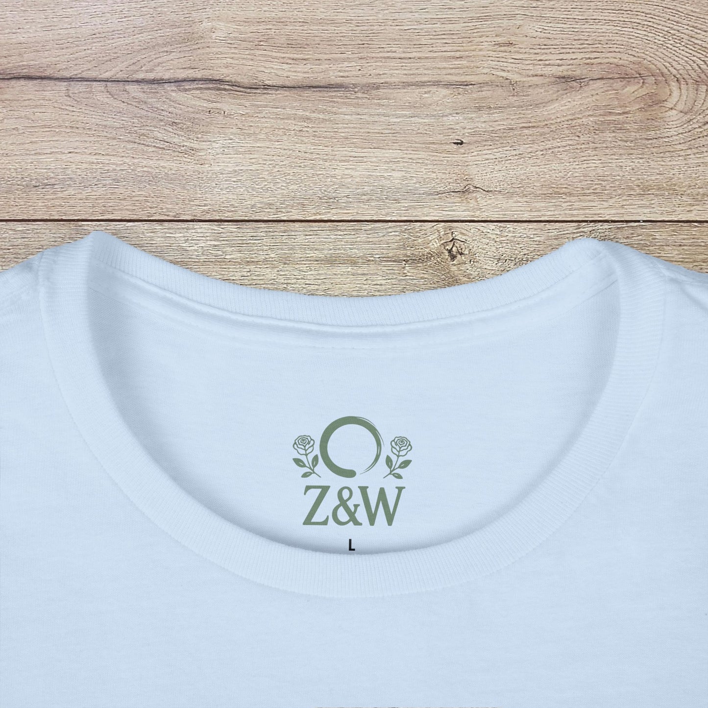 Close-up view of the neckline of a Funny Pilates T-Shirt featuring durable shoulder tape and Z&W logo, designed for everyday comfort.