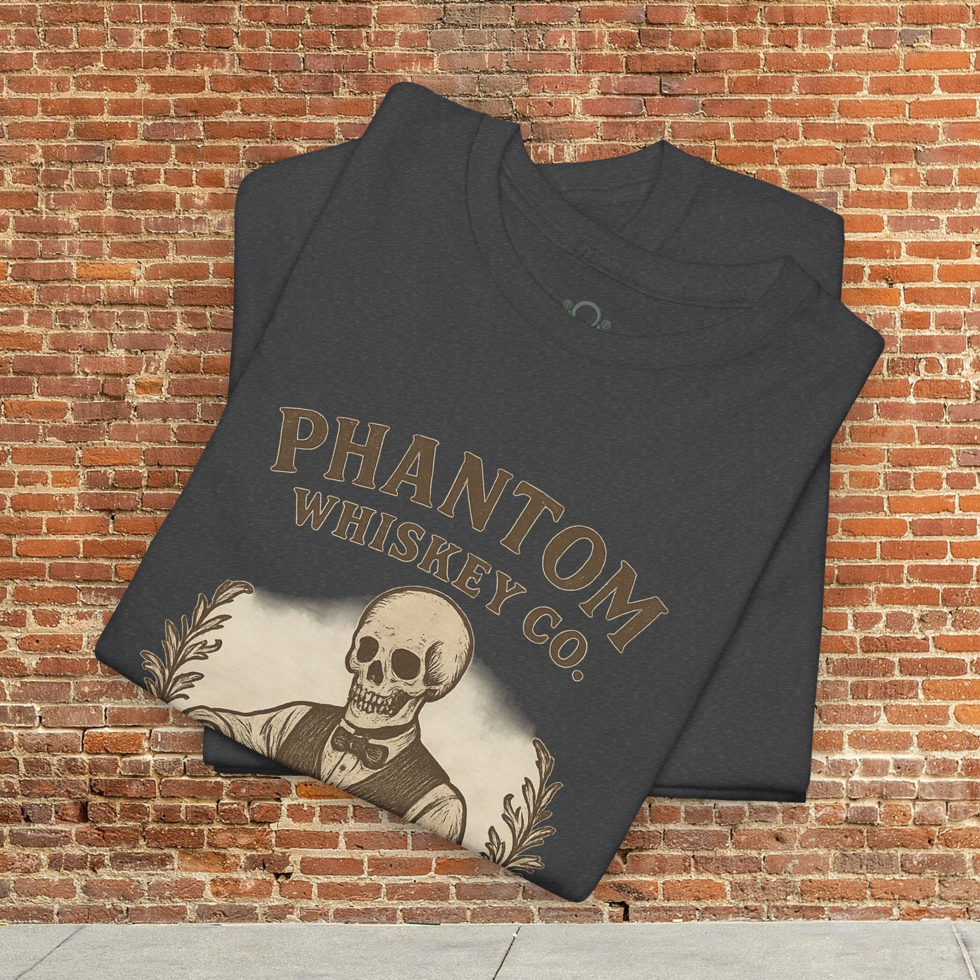 Vintage Skull Whiskey Lover Unisex Tee - Retro Casual Party Shirt in charcoal gray, showcasing a stylish skull graphic, perfect for Halloween celebrations.
