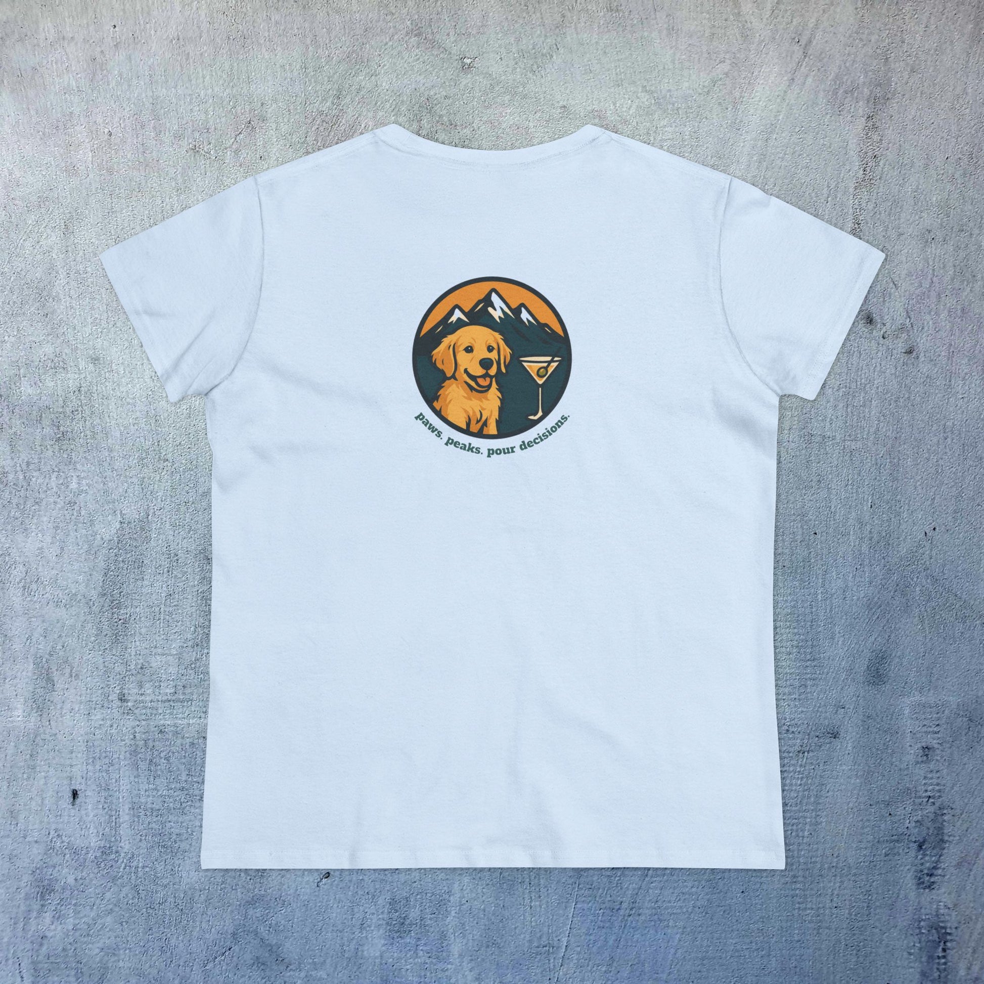 Unisex Dog Lover T-Shirt - 100% Cotton Soft Short Sleeve Tee featuring a cute design of a golden retriever against mountain peaks, perfect for casual comfort.