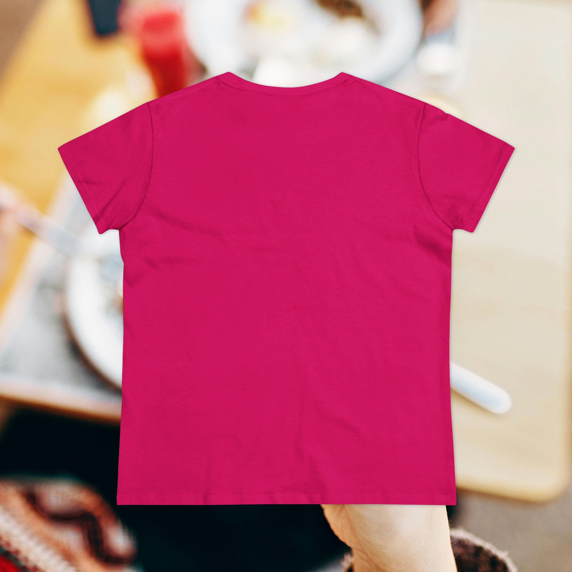 Back view of Women's Premium 100% Cotton Brunch Face Tee in vibrant fuchsia color, emphasizing its comfortable fit and stylish cut.