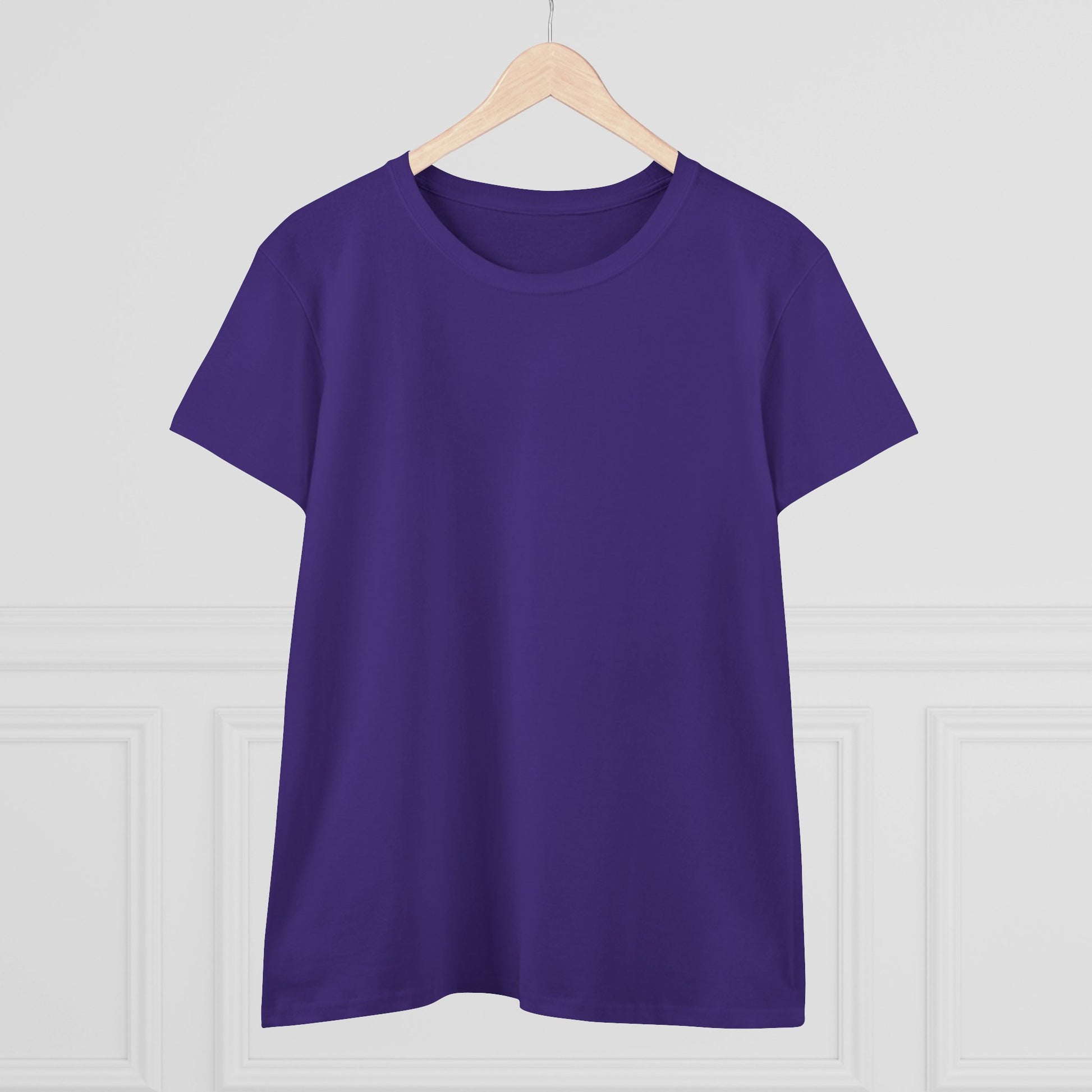 Unisex Dog Lover T-Shirt in purple hanging against a white wall. Made of 100% cotton for casual comfort.