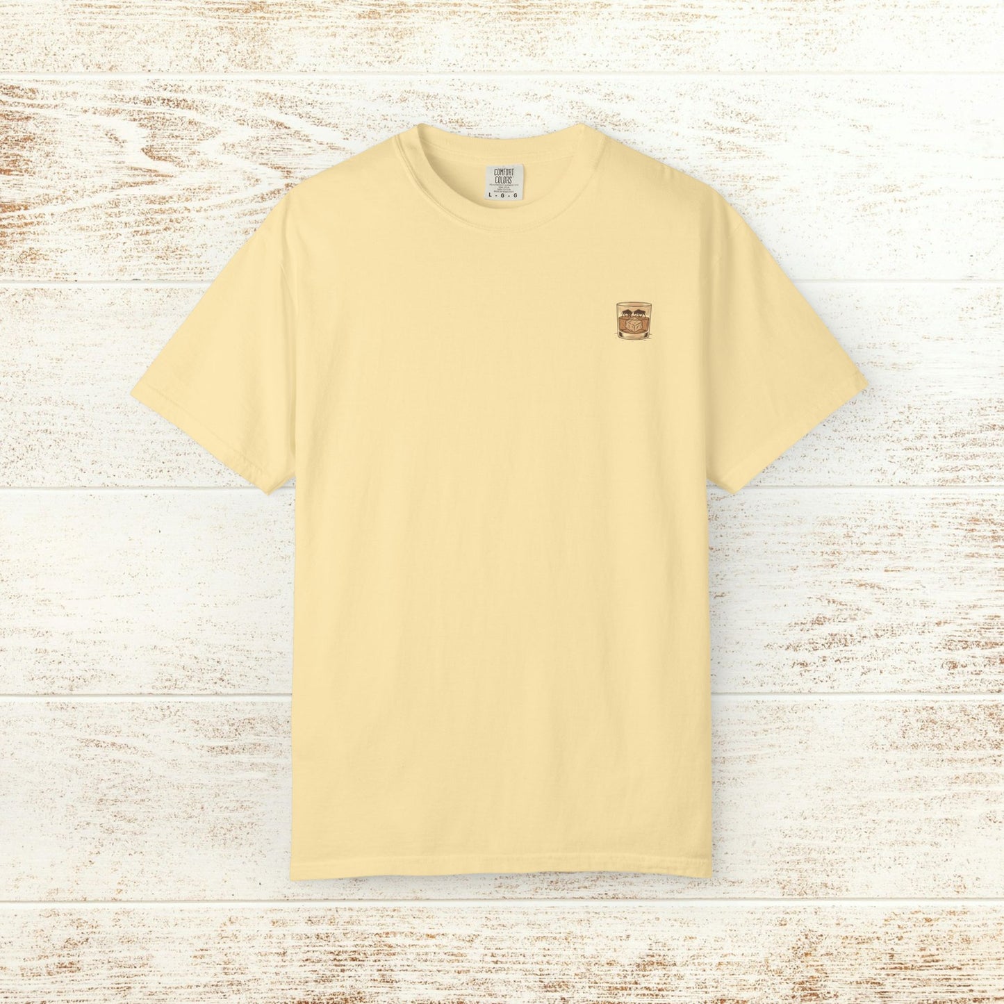 Rodeo On The Rocks Tee in light yellow, unique garment-dyed style with a soft feel, perfect for a casual look. Available in sizes S to 4XL.
