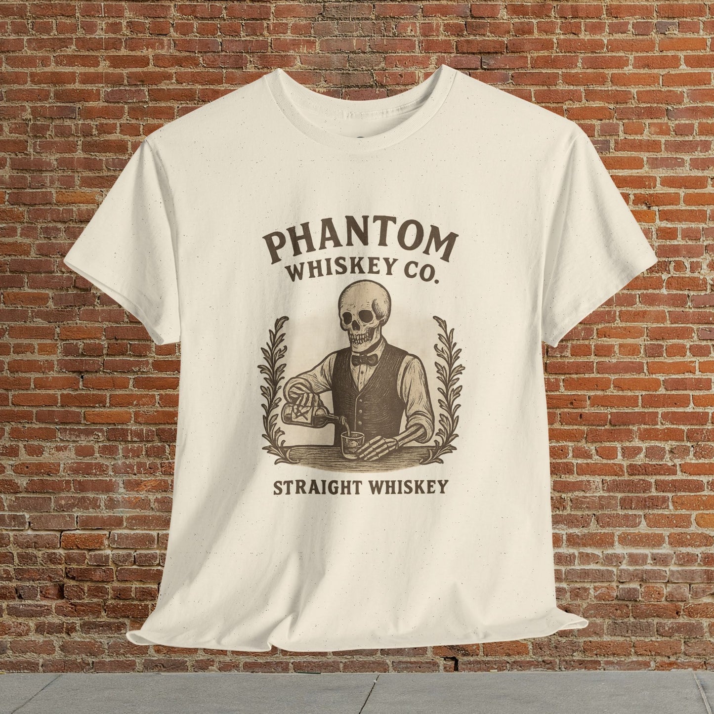 Vintage Skull Whiskey Lover Unisex Tee - Retro Casual Party Shirt with an artistic skull design and 'Straight Whiskey' text, ideal as a Halloween gift.
