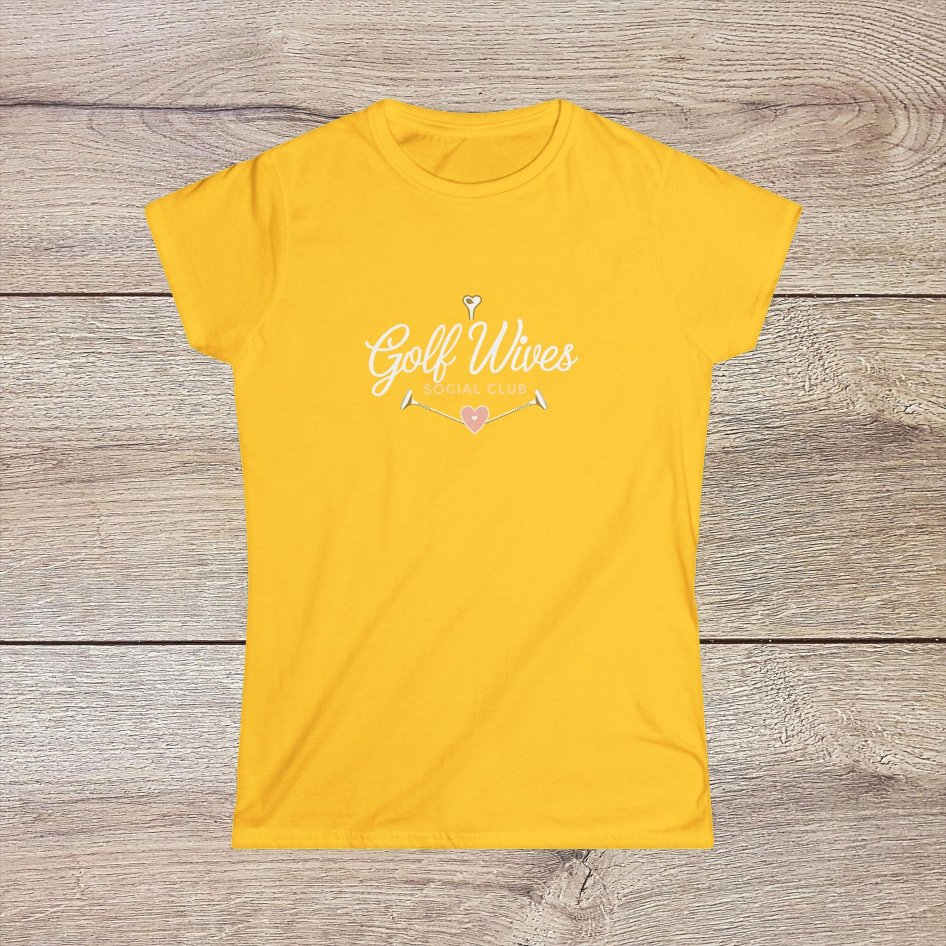 Golf Wives Social Club Tee in vibrant yellow, crafted from soft and durable 100% ring-spun cotton for a comfortable fit.
