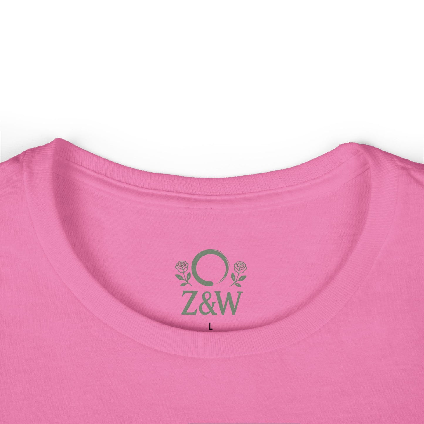 Close-up of the neckline on a cozy Plant Guitar sweatshirt, showcasing the Z&W logo - a stylish touch to a sustainably made garment with a hood.