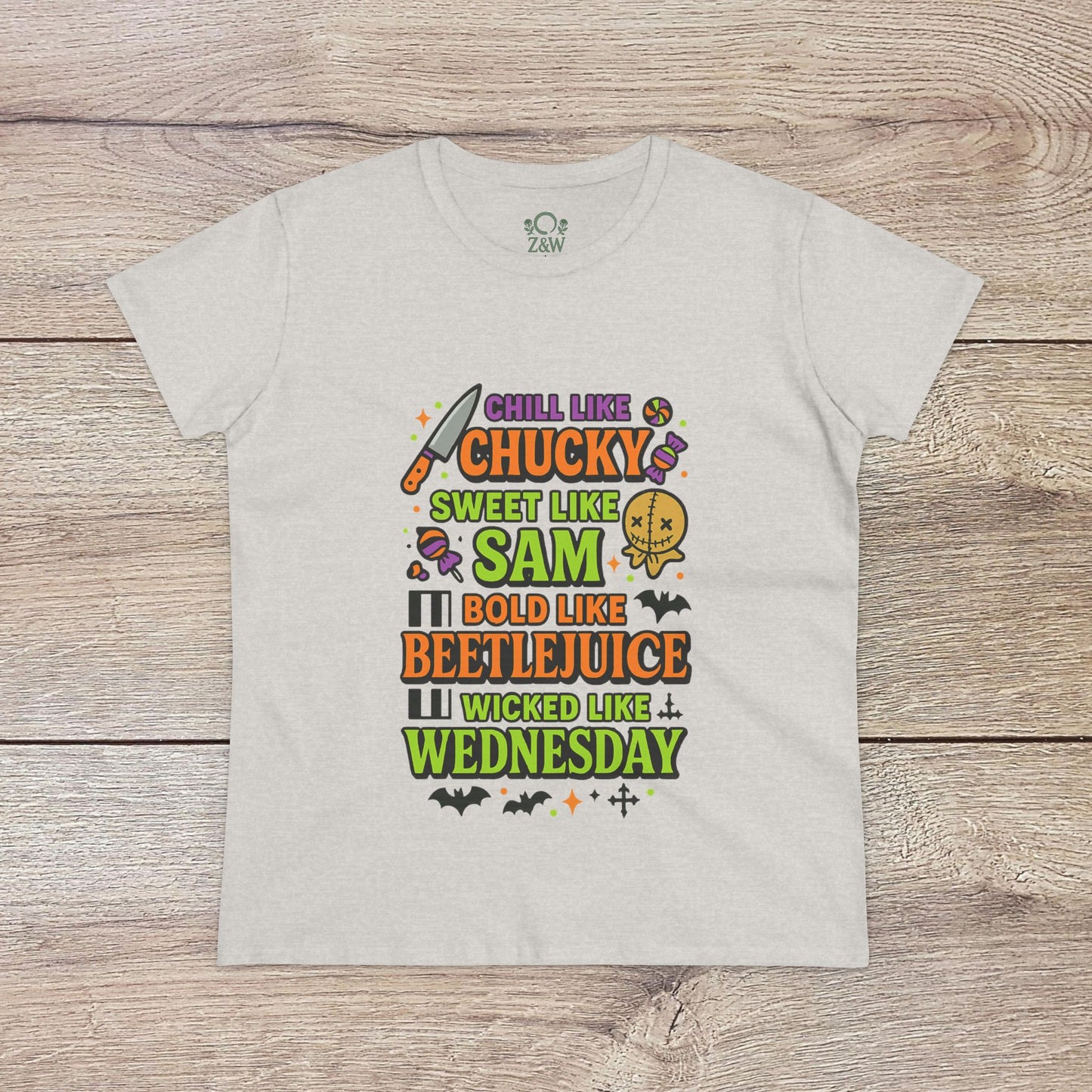 Spooktacular Horror Tee: Chill Like Chucky, Sweet Like Sam, Beetlejuice, Wednesday Addams, Halloween Shirt, Horror Fan Gift