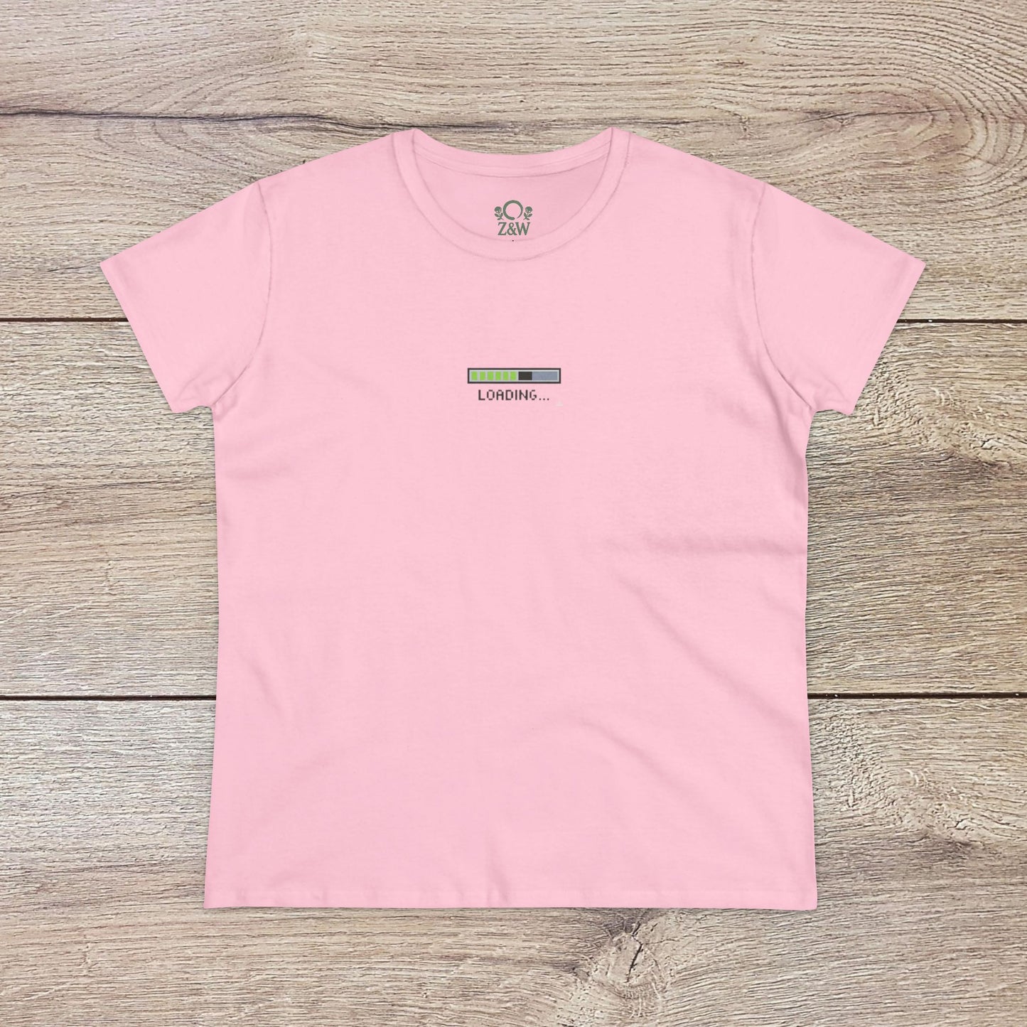 404 Y2K Graphic T-Shirt in soft pink color with a trendy 'loading...' graphic, designed with seamless construction for a relaxed fit.