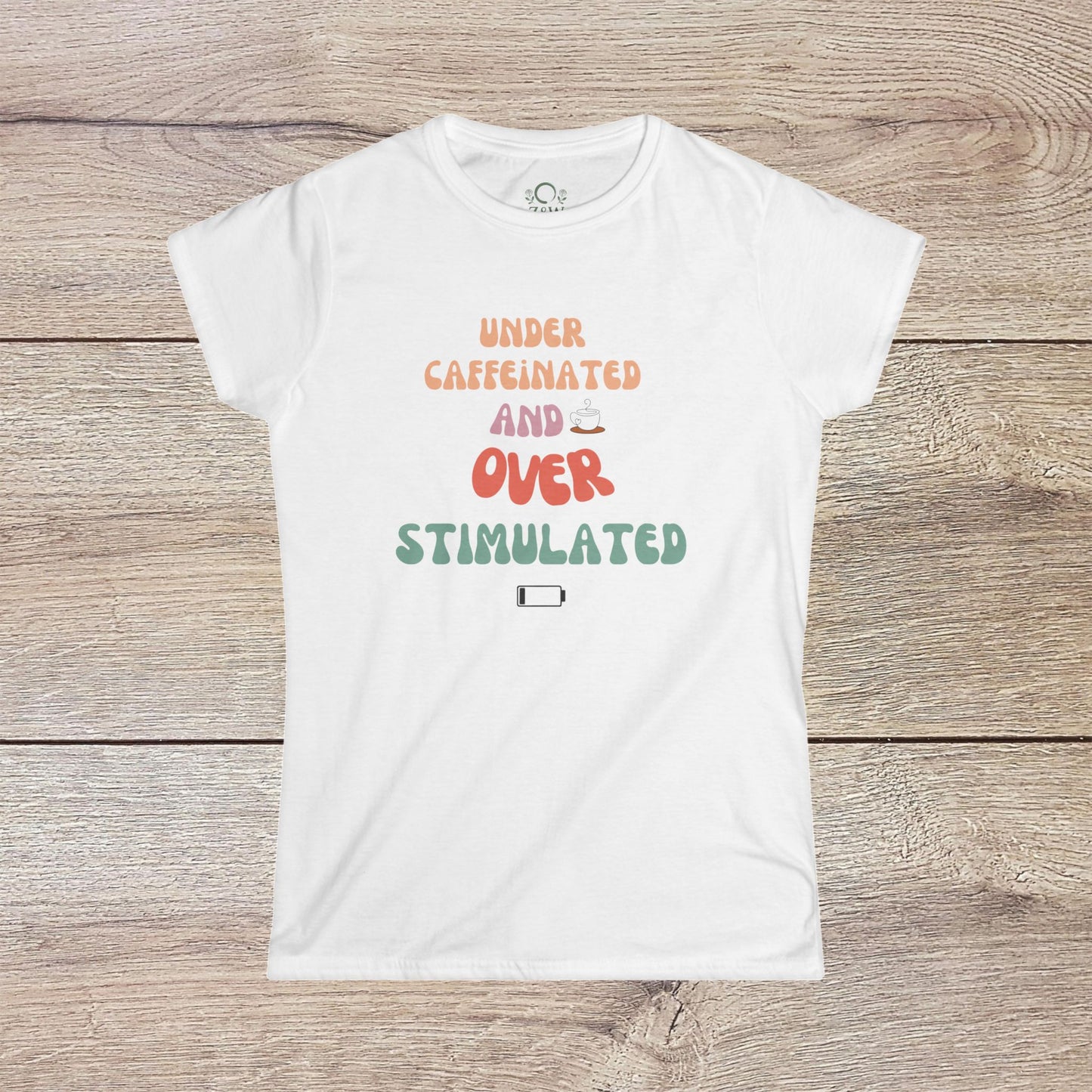 Under-Caffeinated Over-Stimulated Hoodie in white, showcasing fun typography in bright colors, ideal for relaxed outfits.