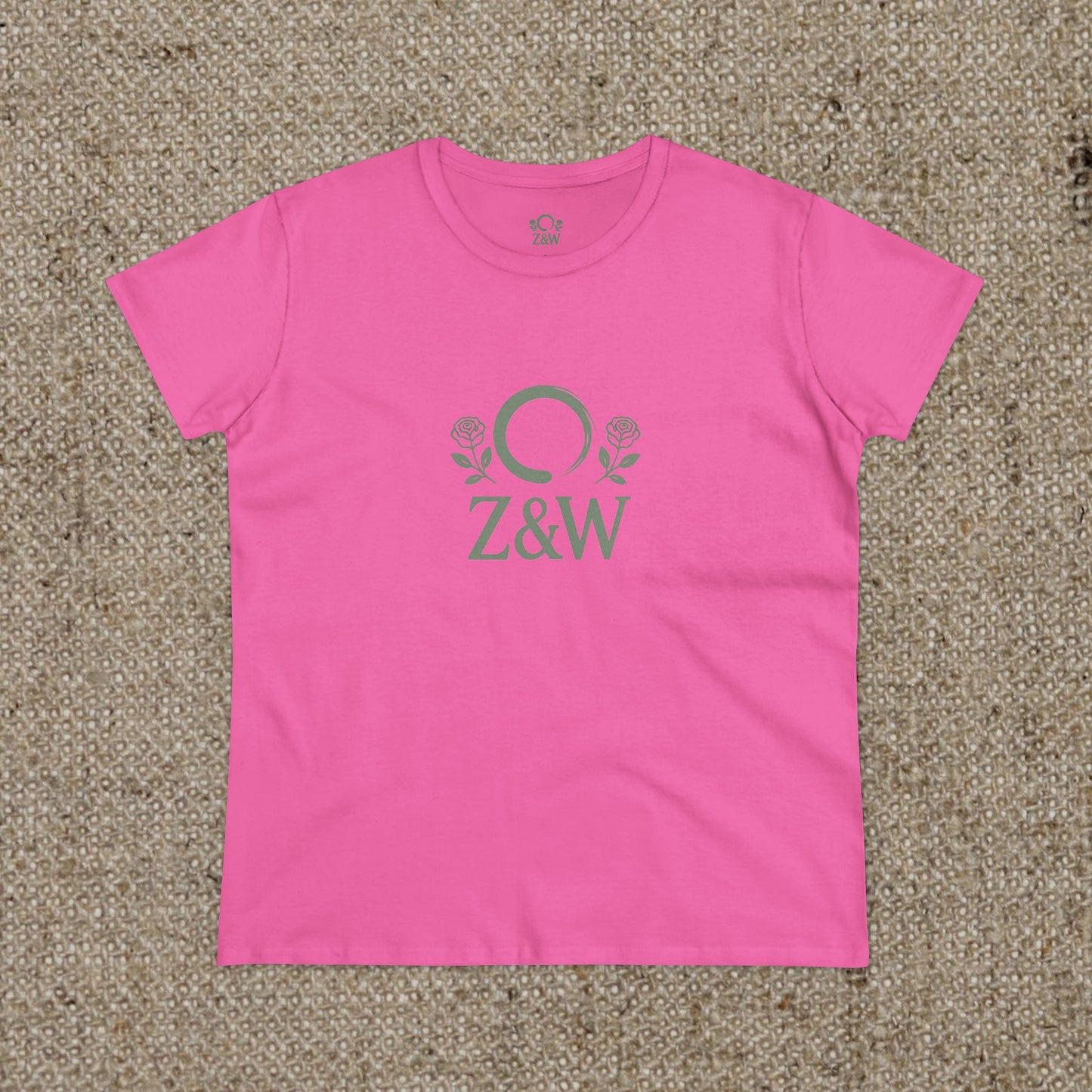 ZenAndWhiskey Classic 100% Cotton Tee in vibrant pink with a stylish Z&W logo, perfect for casual everyday wear.