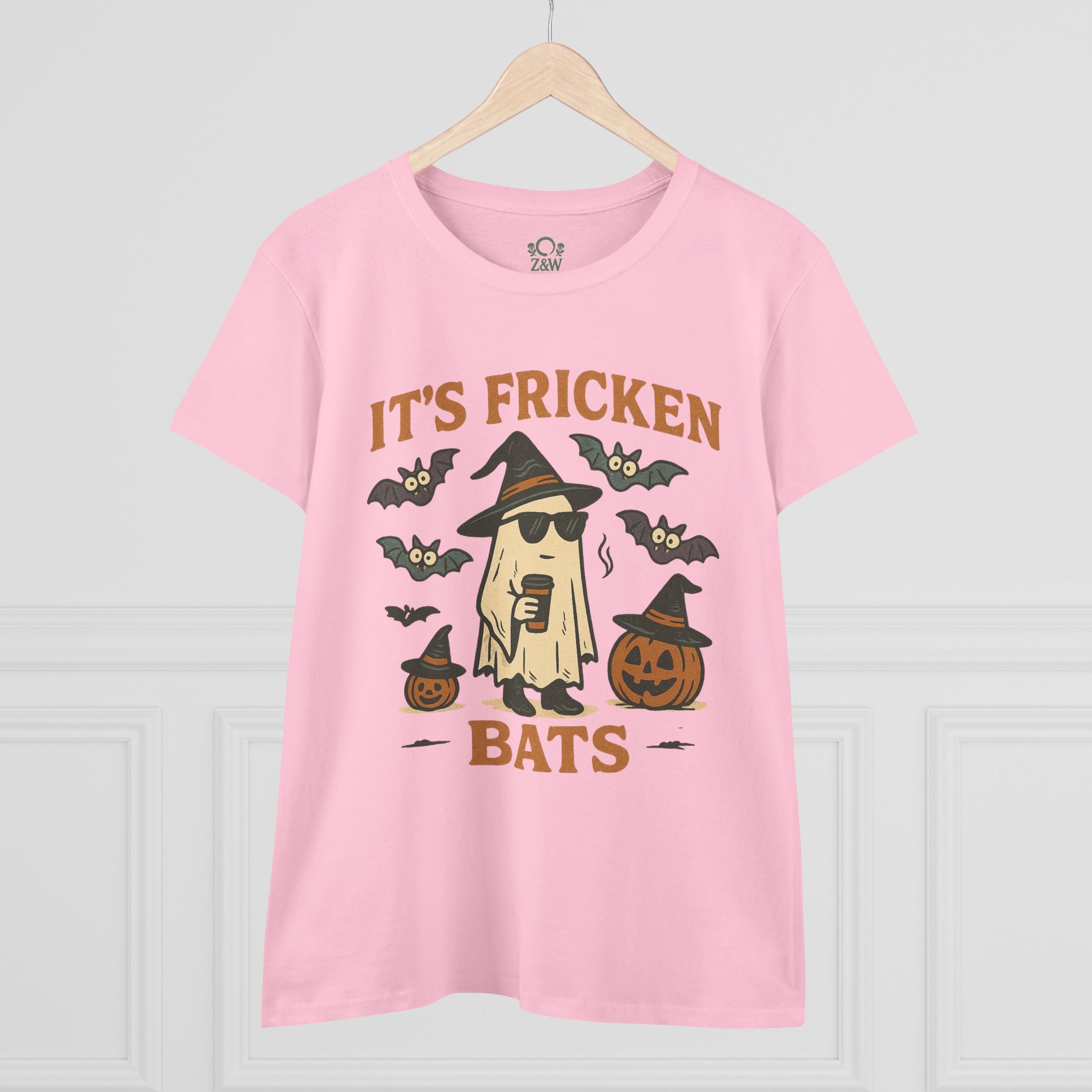 Halloween Unisex T-Shirt featuring a fun graphic design with bats and a ghost, ideal for trick-or-treating.
