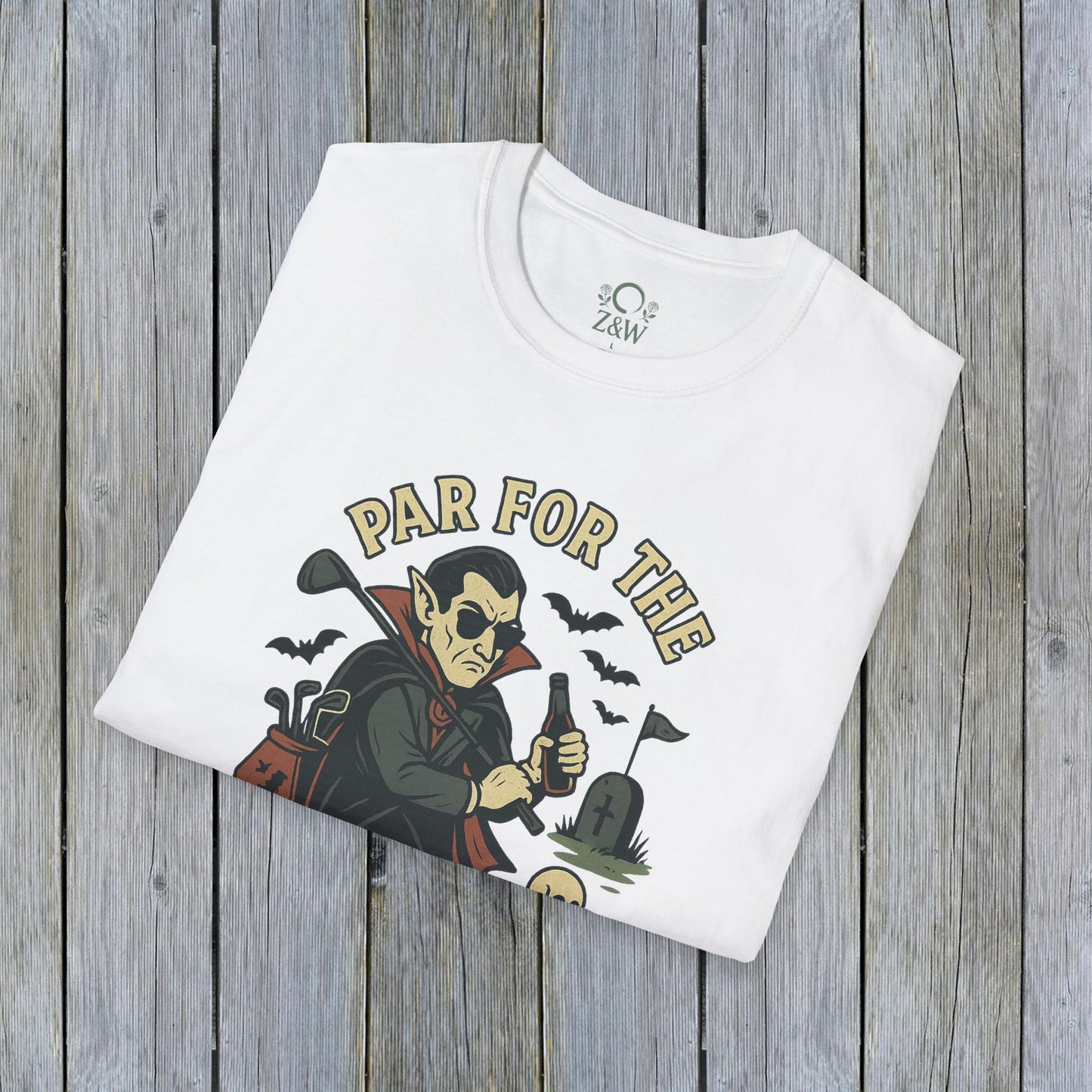 White Funny Halloween Unisex T-Shirt showcasing 'Par For The Curse' graphic tee, perfect for Halloween fashion.