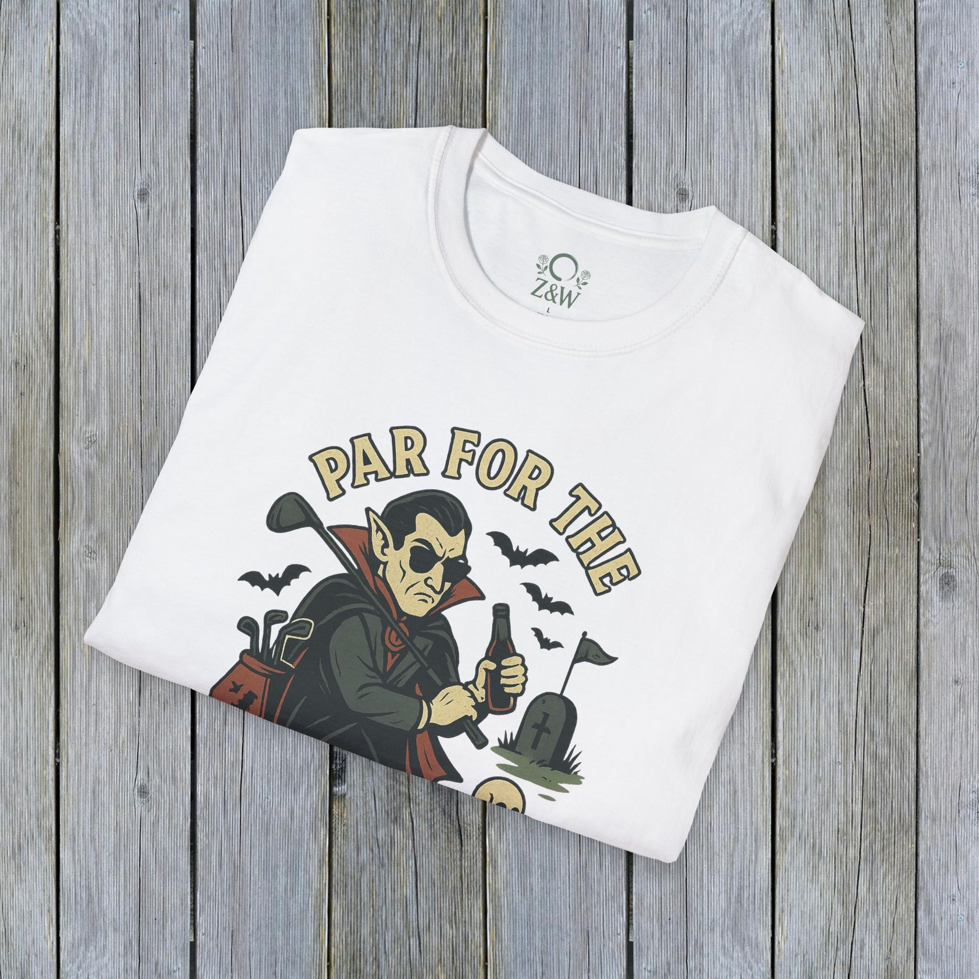 White Funny Halloween Unisex T-Shirt showcasing 'Par For The Curse' graphic tee, perfect for Halloween fashion.