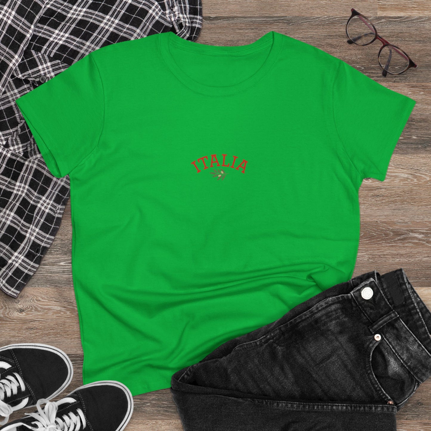 Stylish Unisex Ultra Cotton Tee with Italian Heritage Design in green, suitable for casual outings, showcasing 'ITALIA' on the chest.