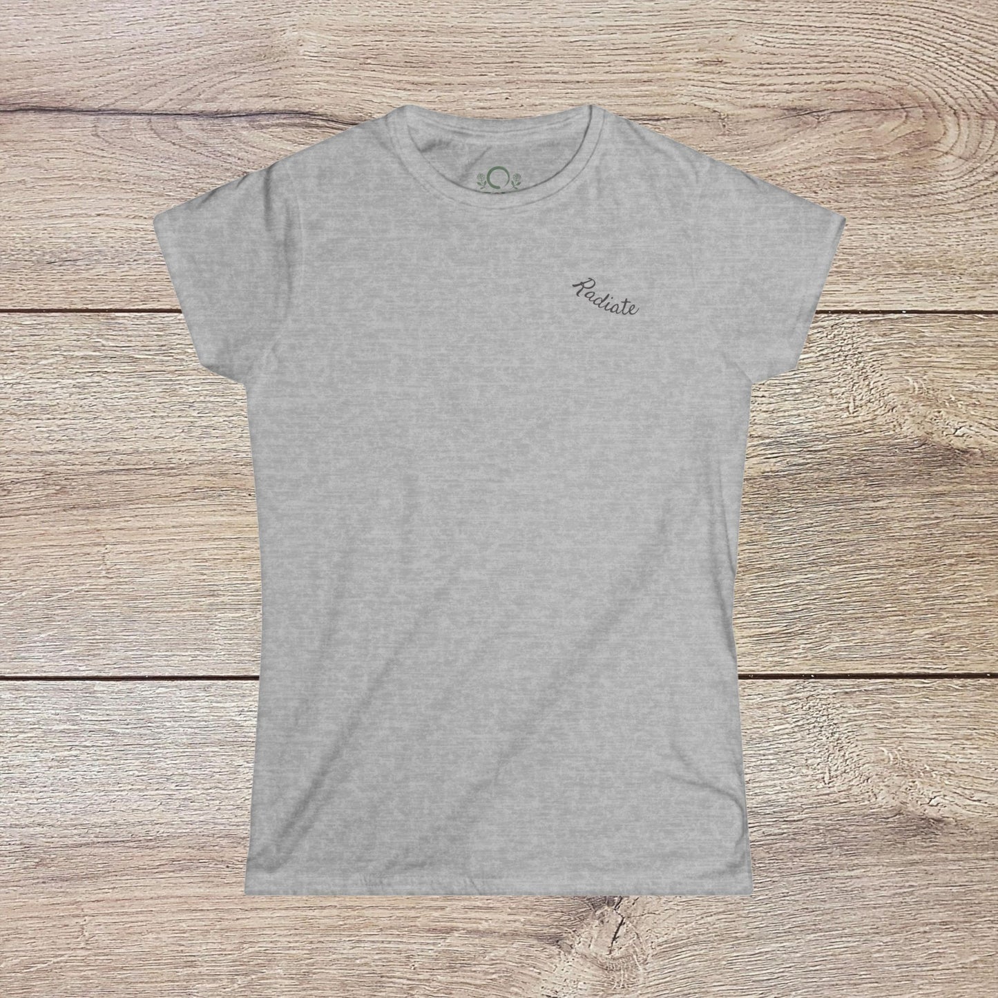 Eco-Friendly Align Tee in light gray, made from 50% cotton and 50% polyester, showcasing personalized embroidery availability.
