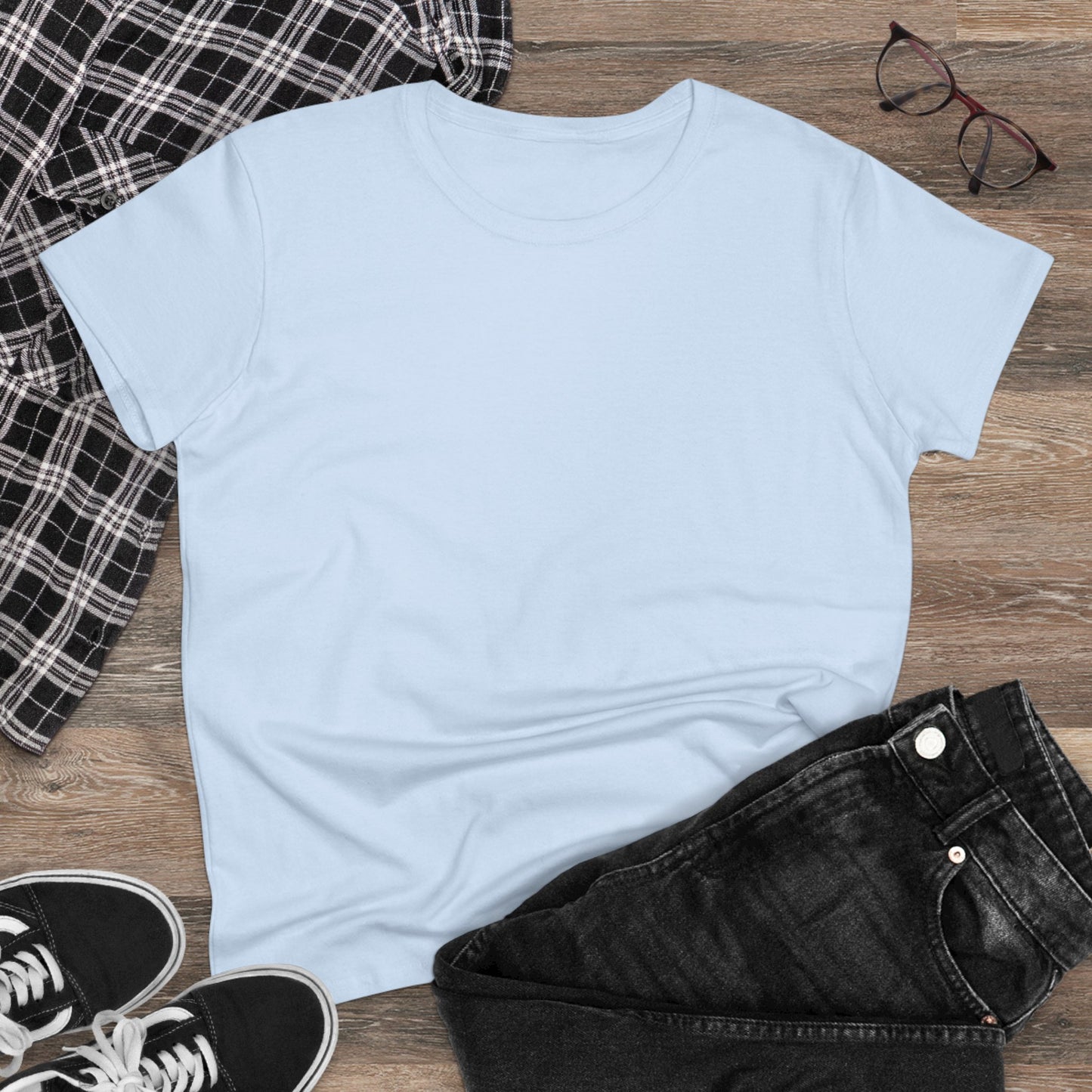 Unisex Dog Lover T-Shirt - 100% Cotton Soft Short Sleeve Tee in light blue, styled with a plaid shirt and black jeans, perfect for a laid-back look.