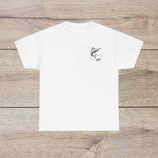 Fishing Adventure Tee - Unisex Heavy Cotton Shirt for Nature Lovers, featuring a stylish marlin design in white color, perfect for outdoor enthusiasts.