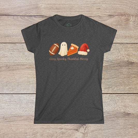 Cozy Seasonal Women's Tee | Fall Winter Graphic T-Shirt, Ghost Tee, Thanksgiving Shirt, Holiday Apparel, Cute Casual Wear - ZenAndWhiskey