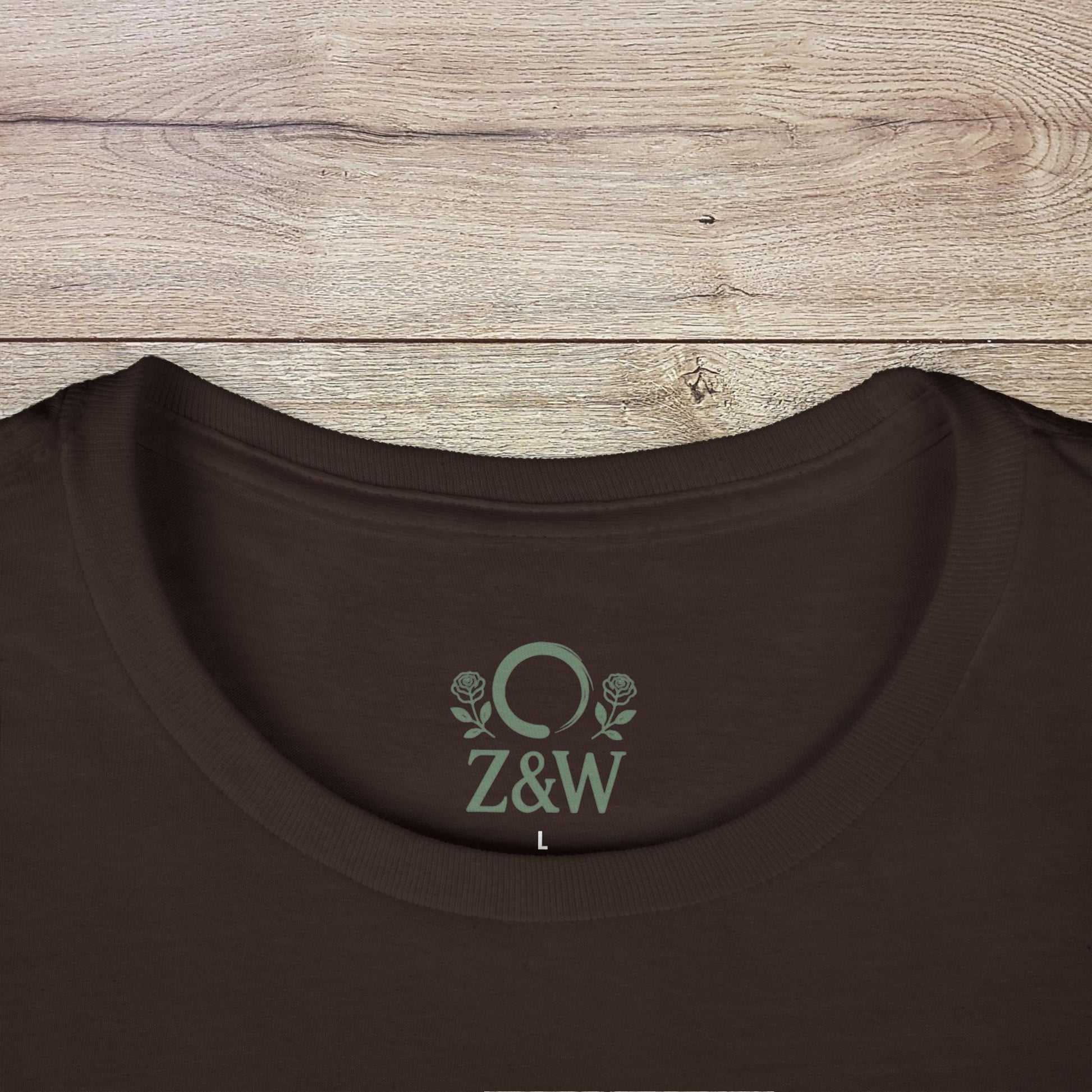 Close-up of the collar detail on the Witches' Brew Halloween T-Shirt, showcasing the eco-friendly design and smooth cotton finish.