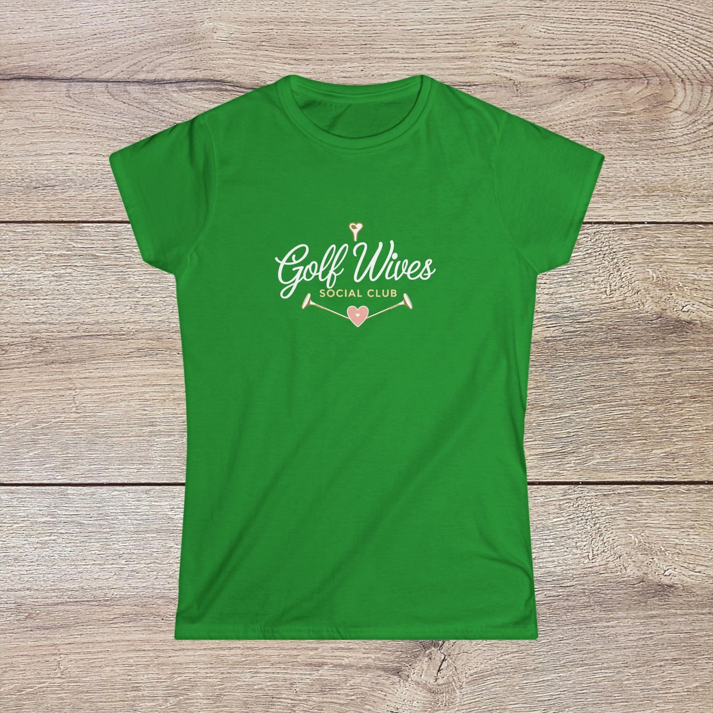 Golf Wives Social Club Tee in bright green, ethically made with a smooth finish and 100% ring-spun cotton.