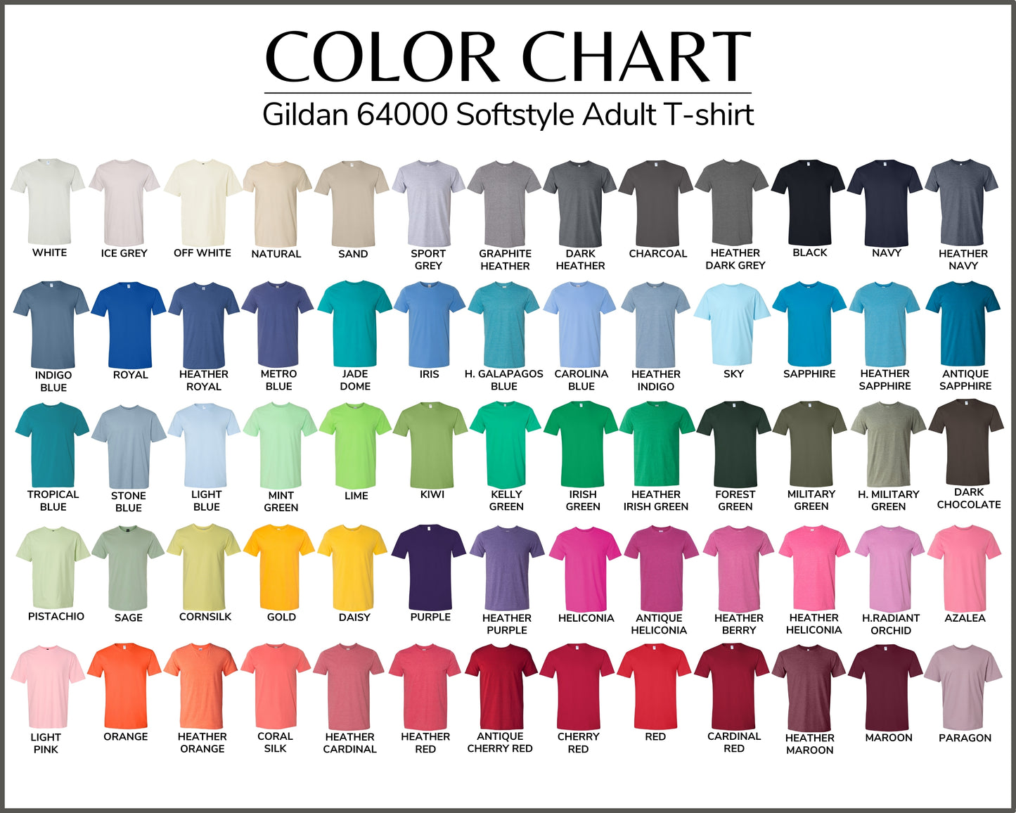 Color chart for Gildan 64000 Softstyle Adult T-shirt displaying a variety of vibrant colors to choose from for your Funny Halloween Unisex T-Shirt, 'Par For The Curse.'