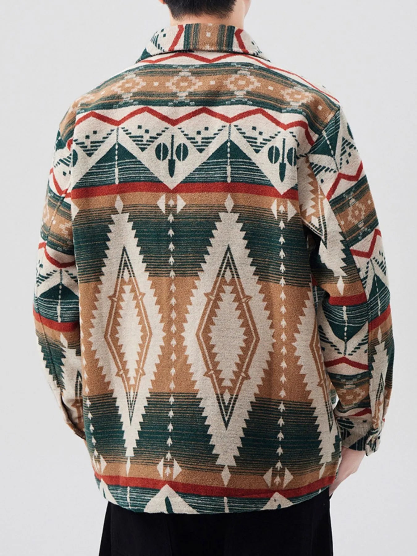 Men's Plus Size Button Down Shirt with Pocket - Oversized, featuring a stylish multi-colored geometric pattern. Perfect for casual outings and designed for comfort with 68% cotton material.