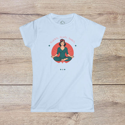 Women's Festival Crop Top from Mindful Vibes Yoga Wear in white showcasing a serene meditation design, ideal for festivals and self-care days.