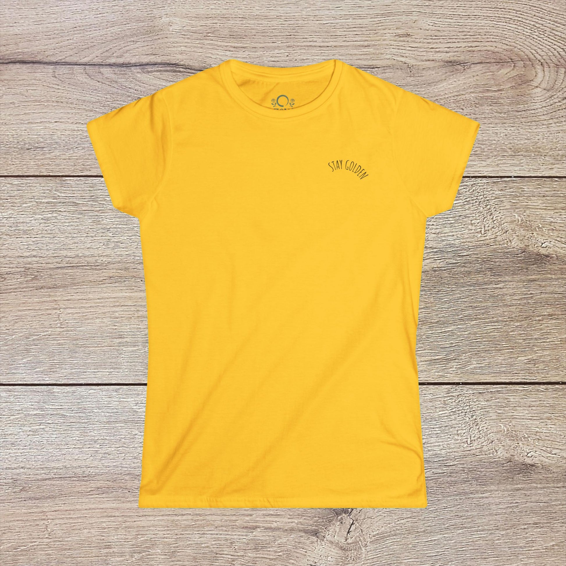 Stay Golden Dog Tee in bright yellow, crafted from a soft cotton blend, highlighting durability and style with a slim fit.