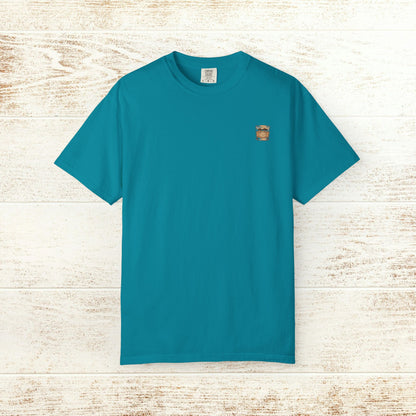 Rodeo On The Rocks Tee in teal color, featuring a unique garment-dyed style and made from 100% soft US cotton, available in sizes S-4XL.