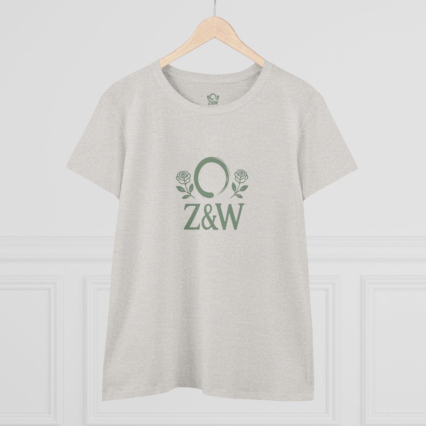ZenAndWhiskey Classic 100% Cotton Tee in soft gray, elegantly displaying the Z&W logo, designed for casual and comfortable everyday wear.