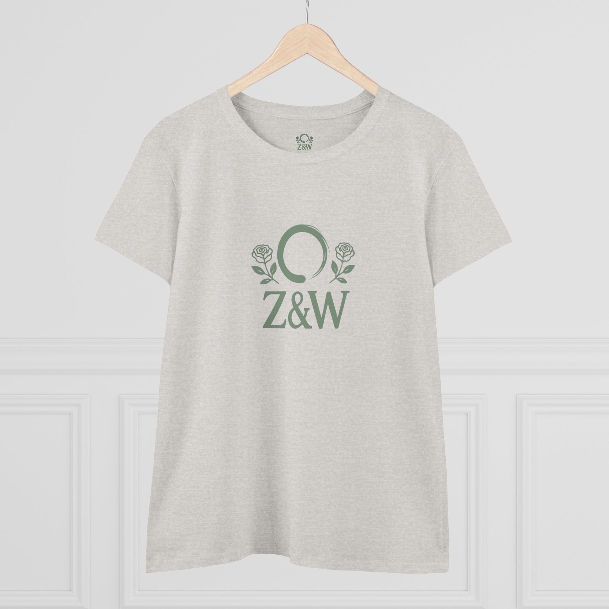 ZenAndWhiskey Classic 100% Cotton Tee in soft gray, elegantly displaying the Z&W logo, designed for casual and comfortable everyday wear.