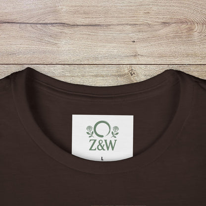 Close-up of the tag on the Sippin' Through The Seasons Slim Fit Tee in brown, featuring a tear-away label for added comfort and style.
