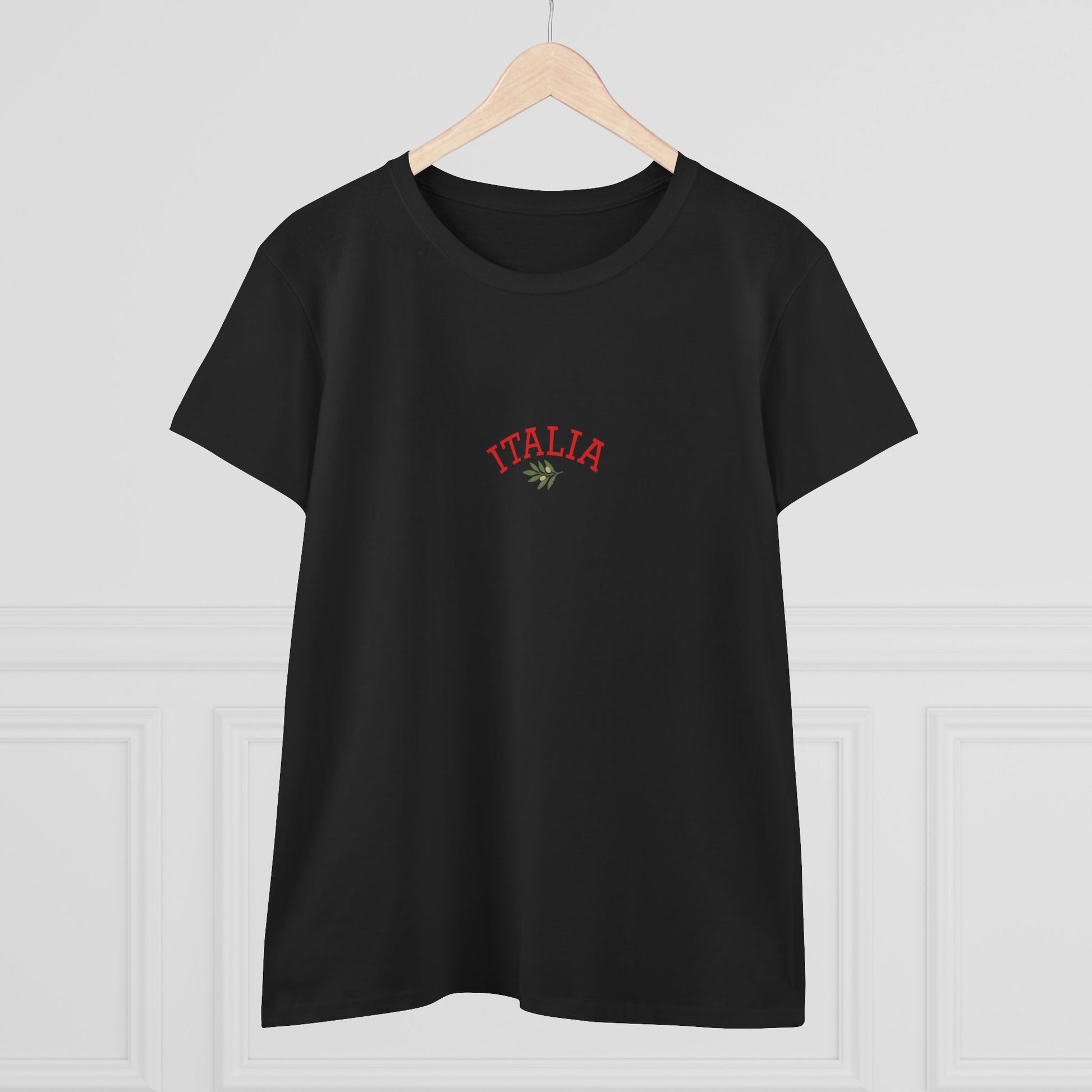 Unisex Ultra Cotton Tee with Italian Heritage Design, displaying 'ITALIA' text on a black shirt, ideal for comfortable casual wear and expressing a love for Italy.