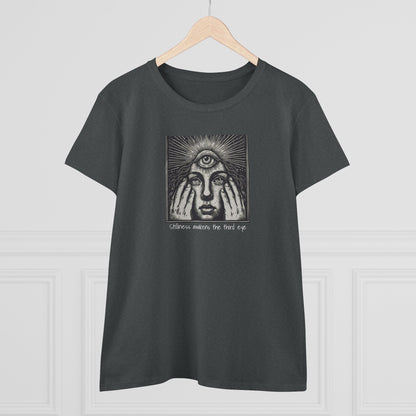Front view of the Stylish Third Eye Graphic Tee in dark grey, displaying an eye-catching graphic design ideal for trendy outfits.
