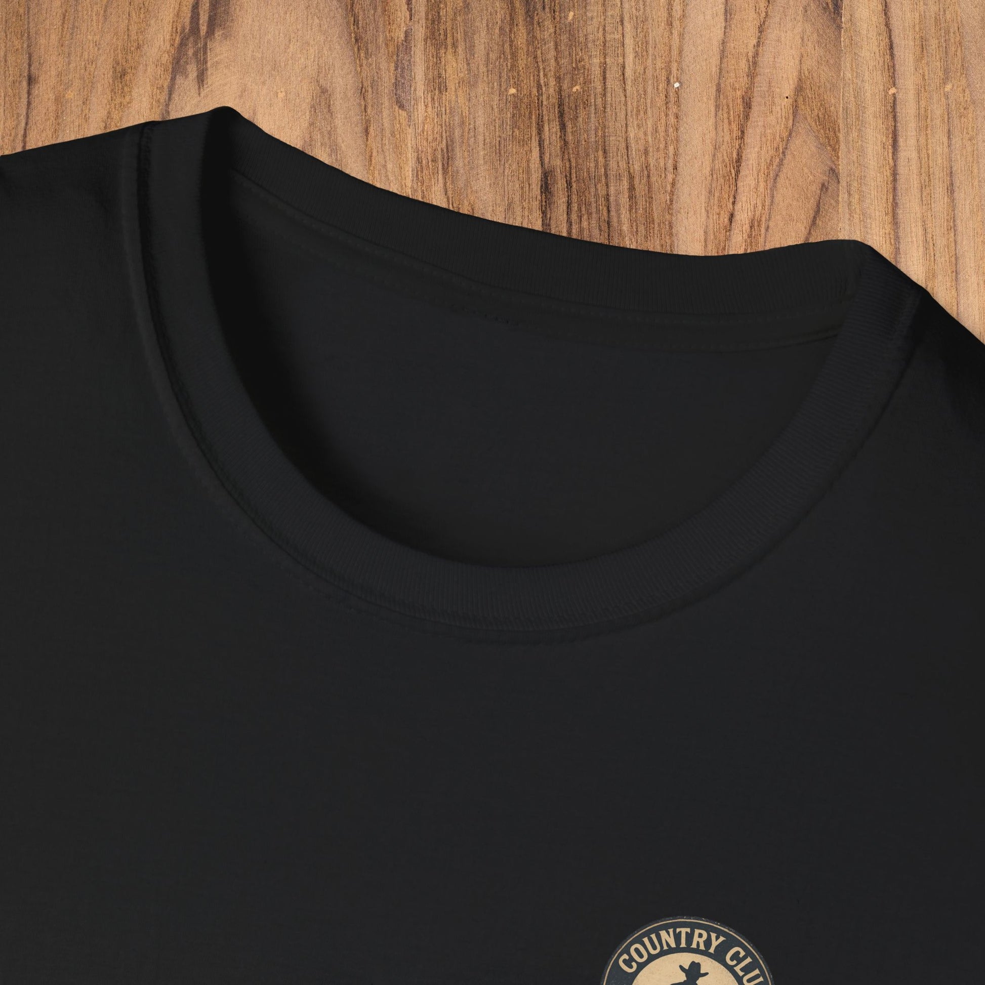 Close-up of the collar of the Vintage Southern Gentleman Golf Shirt, emphasizing the crew neckline and smooth finish.