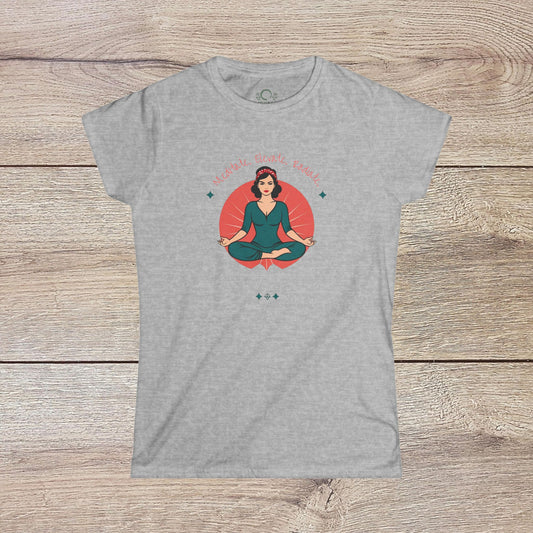 Women's Festival Crop Top | Mindful Vibes Yoga Wear featuring a meditating woman in a stylish gray tee, perfect for festivals, yoga classes, or casual outings.