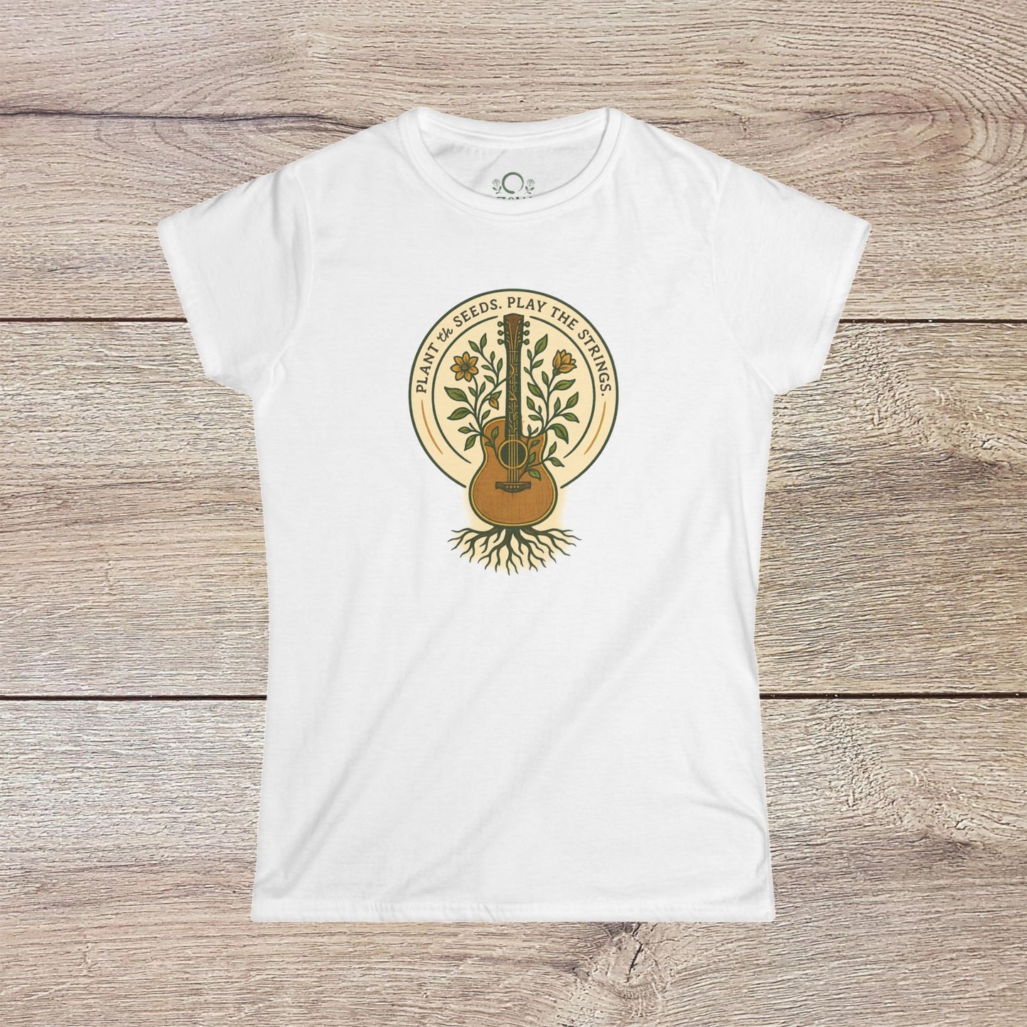 Cozy Plant Guitar Sweatshirt with Kangaroo Pocket and Adjustable Hood - Ethically Made featuring a whimsical design of a guitar entwined with plants on a white background.