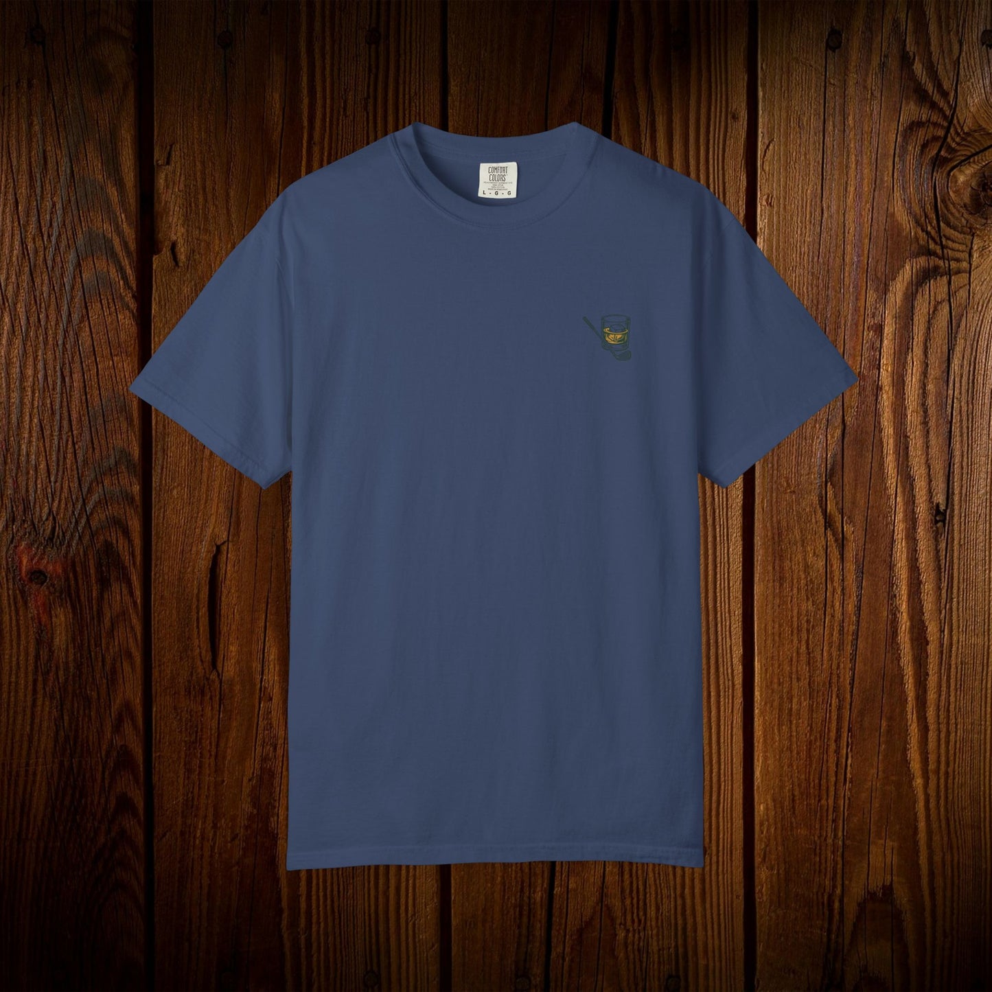 Men's Golf & Whiskey Tee in navy blue, created from soft cotton, offering a unique natural color and eco-friendly design for comfort.