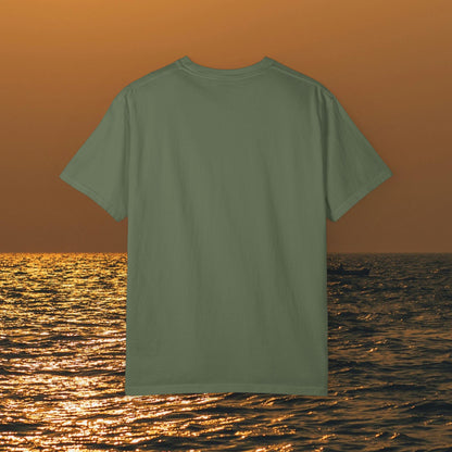 Back view of the Bay Bound Boating T-Shirt in a soft green color, emphasizing a relaxed fit for summer adventures.