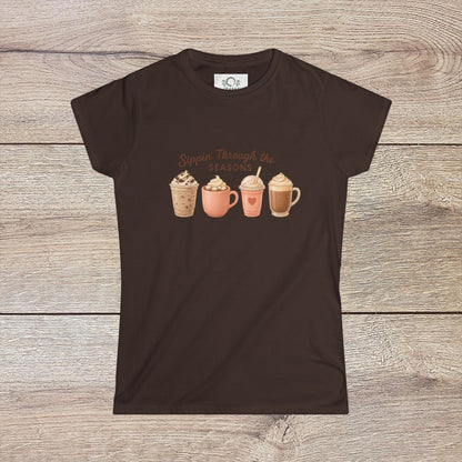 Sippin' Through The Seasons Slim Fit Tee featuring a playful design of four different coffee drinks. Made from 100% combed cotton, this lightweight tee is perfect for any casual occasion.