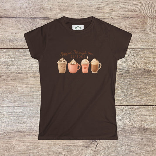 Sippin' Through The Seasons Slim Fit Tee featuring a playful design of four different coffee drinks. Made from 100% combed cotton, this lightweight tee is perfect for any casual occasion.