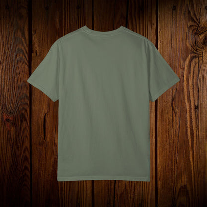 Back view of the Unisex Swamp-Bred Fairway-Fed Tee in a soothing green color, highlighting the classic, clean design suitable for any casual occasion.